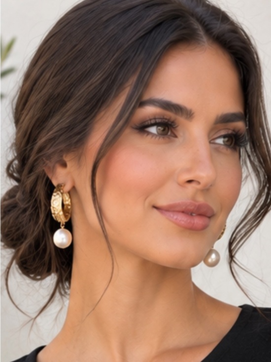 Lovisa Jewelry - Gold Hammered Hoop Earrings with Pearl Drops